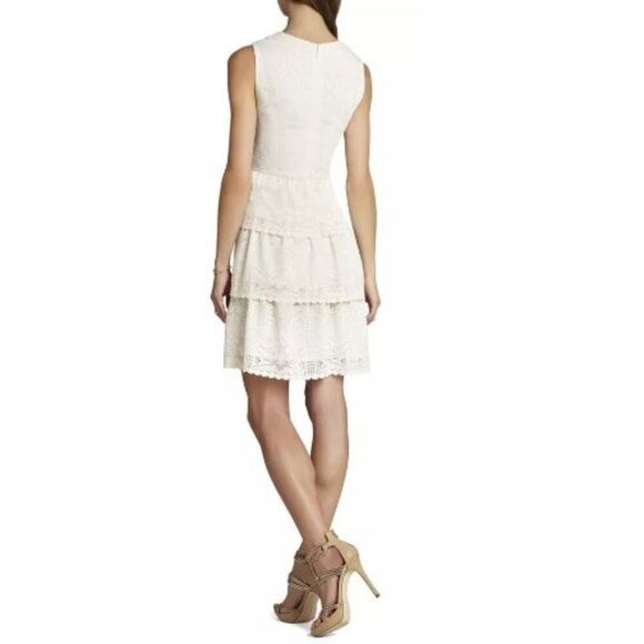 BCBGMAXAZRIA Women's Beige Mini Dress Scarlett Tiered Eyelet Size 06 (C-7) - Picture 2 of 15